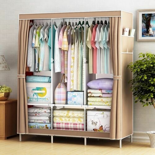 Fashion Classy 3 Column Mobile Steel Wardrobe Closet(Brown)