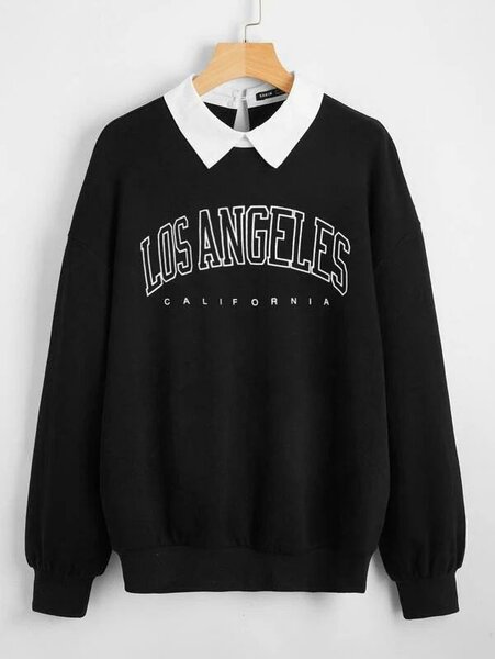 Sweatshirt noir col polo