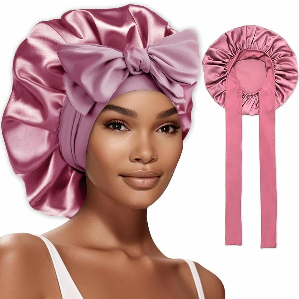 Bonnet en satin avec nœud