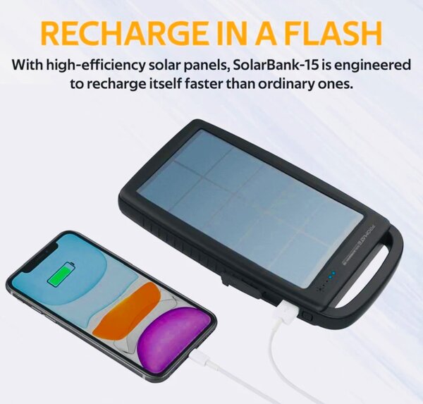 Promate 15000mAH Solar Power Bank with 2.1A USB Port