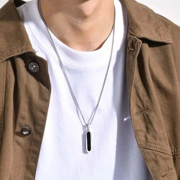 Onyx totem silver shaped custom pendant necklace