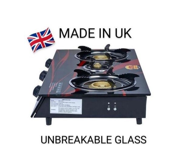 High Professional Tempered Glass Surface - 3 Burner - Black