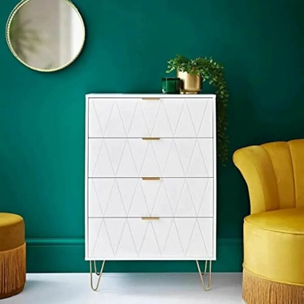 Embossed Loft Studio 4 Drawer Chest Rose Gold Finish leg