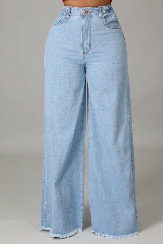 Jean large femme taille haute