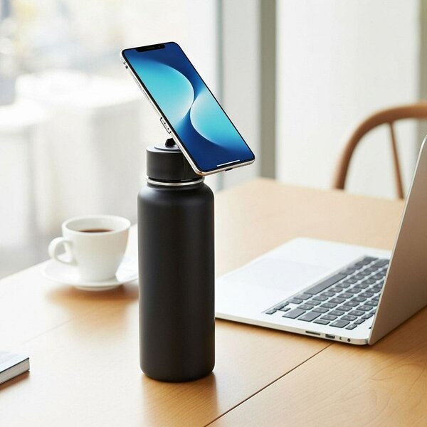 Bouteille d'eau avec support téléphone