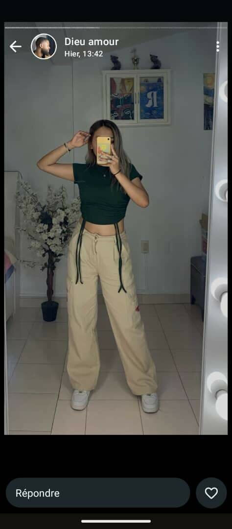 Pantalon large beige femme