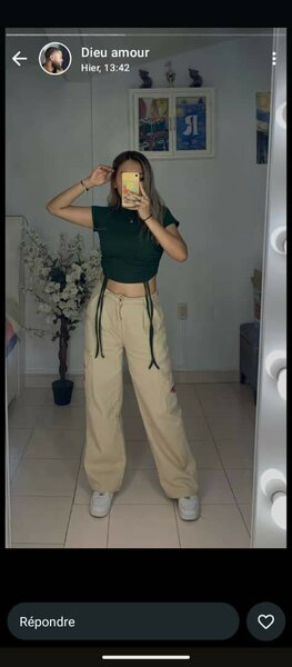 Pantalon large beige femme