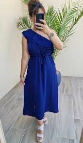 Robe longue un bras bleu