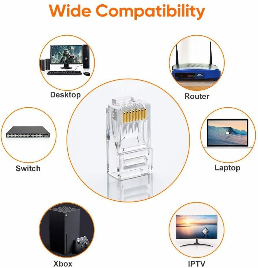 100 Pack Cat 6 Rj45 Connector, Cat6 Pass Through Connectors