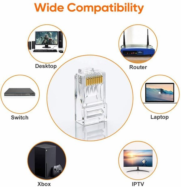 100 Pack Cat 6 Rj45 Connector, Cat6 Pass Through Connectors