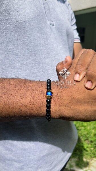 Bracelet en perles noir et bleu
