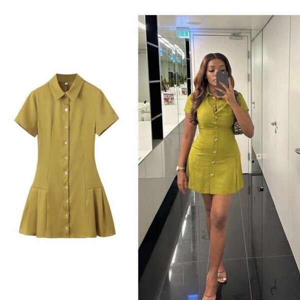 Green pleated dress