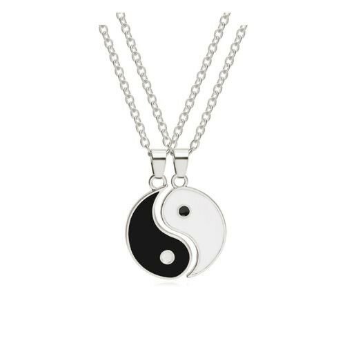 2Pcs Traditional Simple Couple Necklaces Gift Tai-Silver