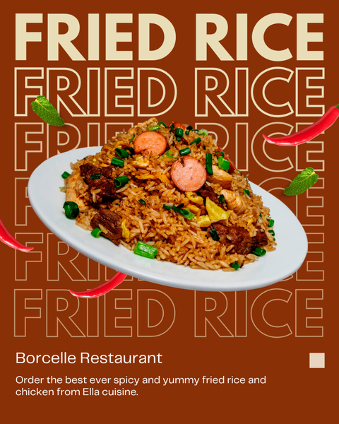 Spicy jollof and fried rice with chicken
