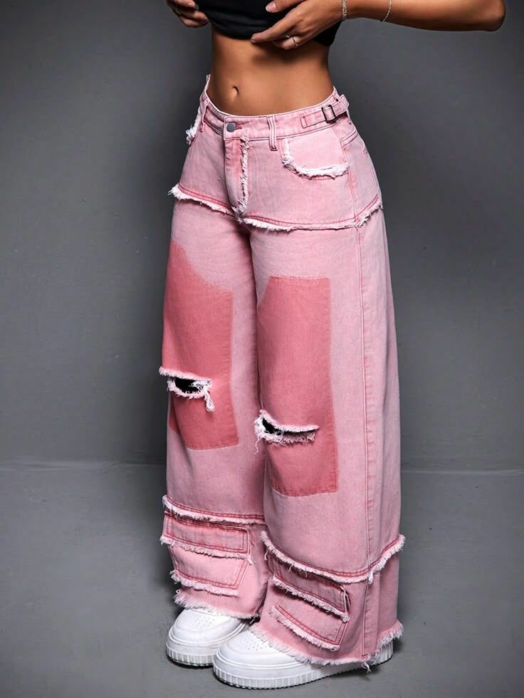 Jeans larges roses mode