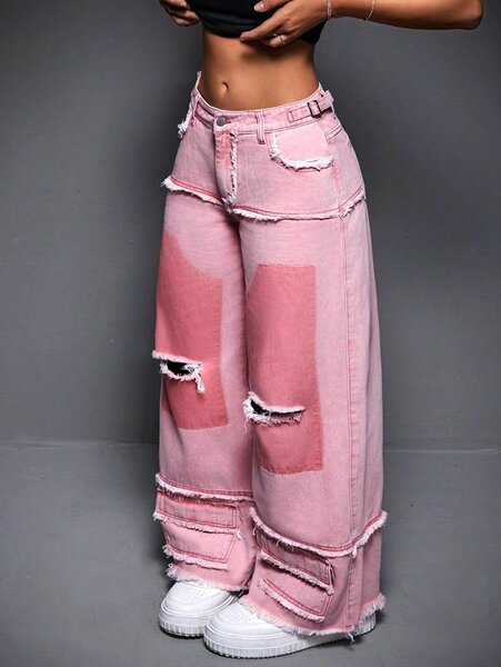 Jeans larges roses mode