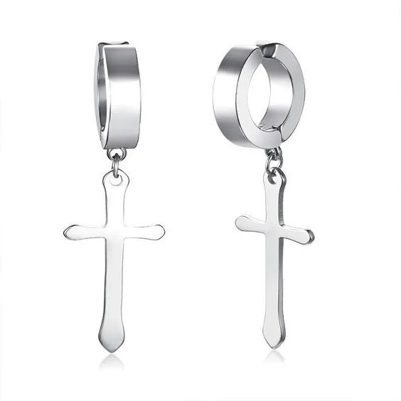 Boucles d'oreilles croix en acier