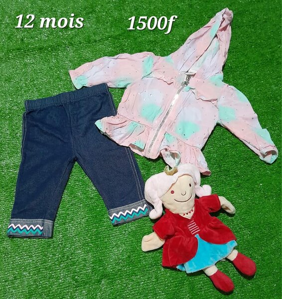 Ensemble pour fille, jeans + pull à capuche, 12 mois
