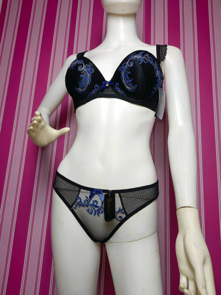 Ensemble lingerie sexy noir bleu
