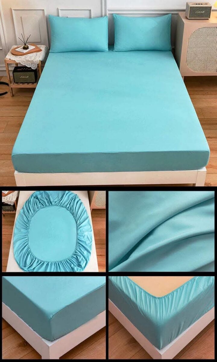 Drap Housse bleu en Coton 3P
