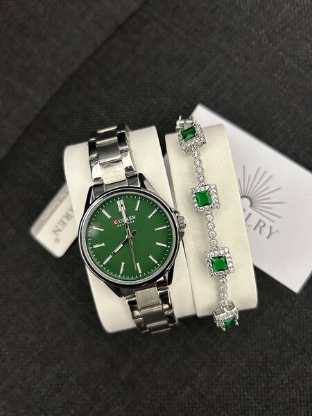 Curren watch silver green face