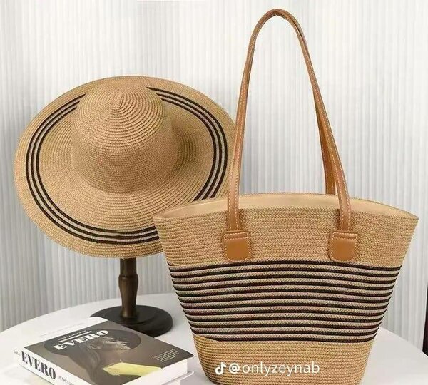 Ensemble sac et chapeau tissé