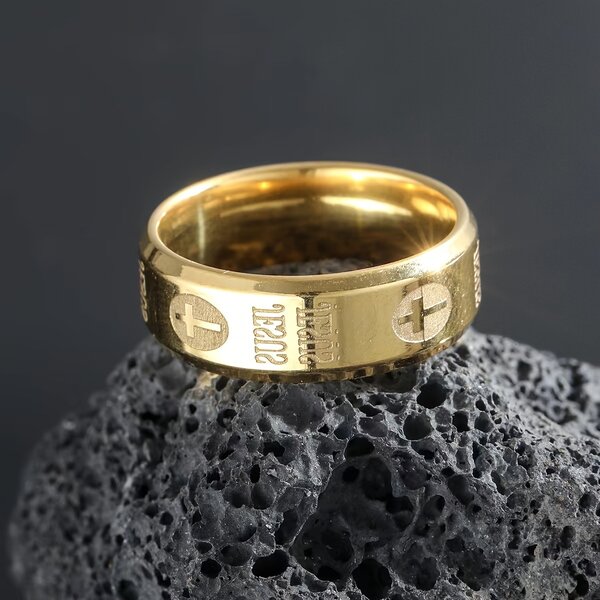 Bague en acier doré croisé