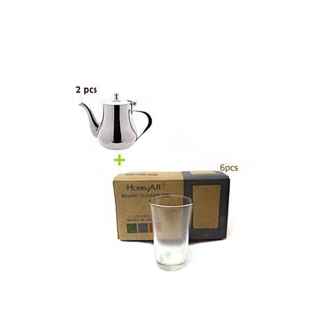Théière 2 Pièces + Verre De Thé 6 Pièces - Argent
