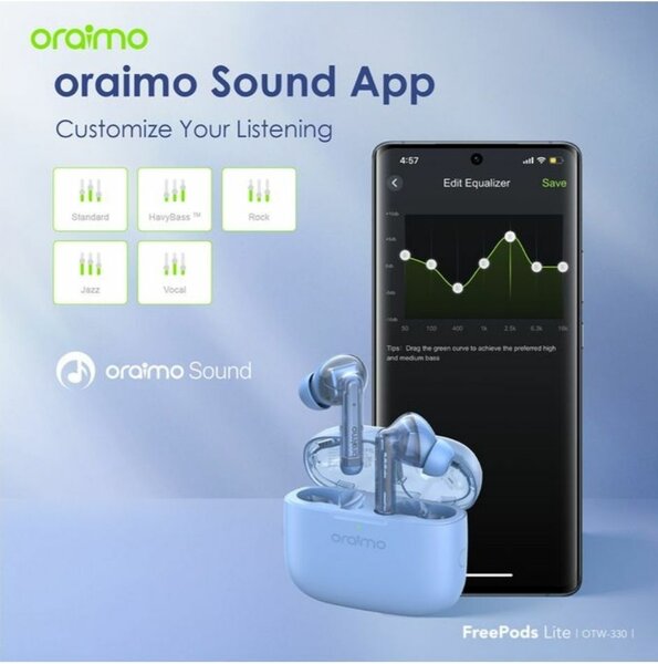 Oraimo Bluetooth Freepods Lite Bleu 40H - Réduction Bruit