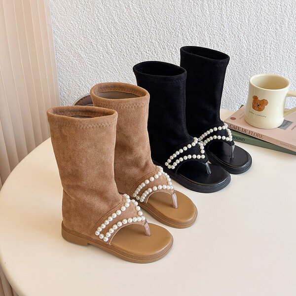 Sandales Bottes Perlées Femme