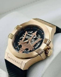 montre en or avec bracelet Maserati noir