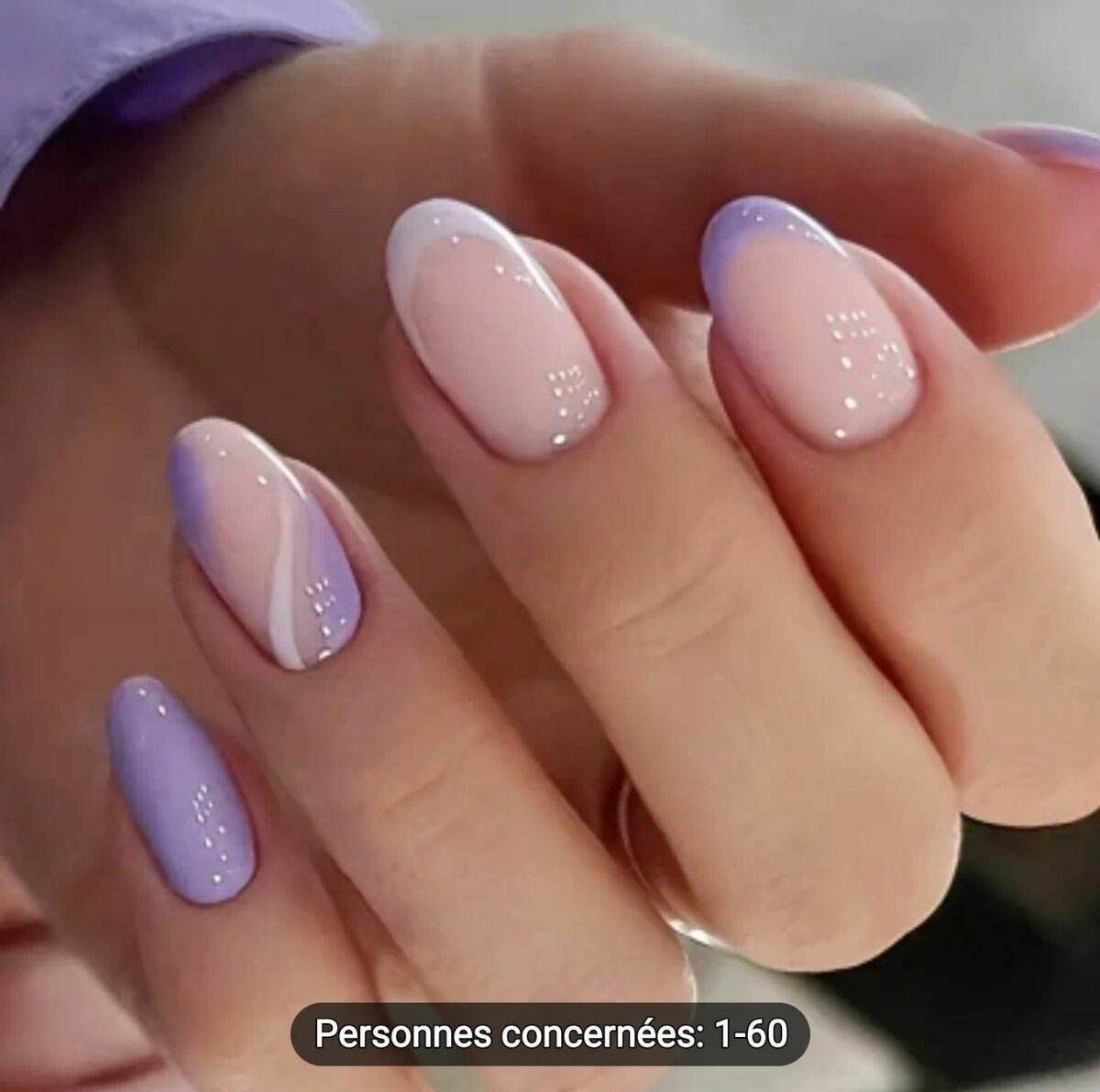 24pcs Ongles Courts Press-On Ovale, Motif Rayé Brillant
