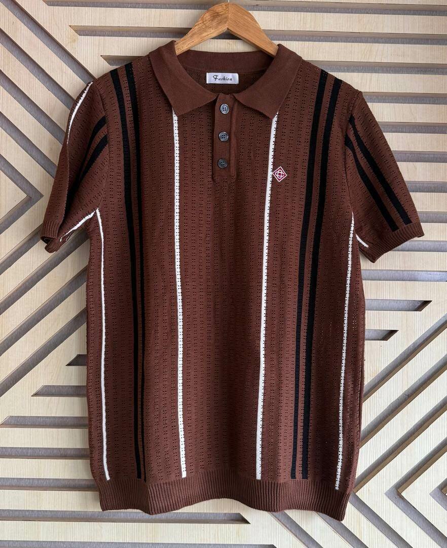 Polo en maille rayé homme