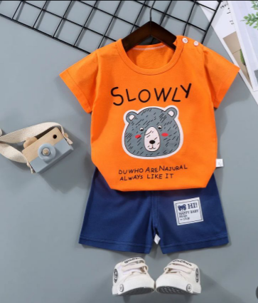 Ensemble petit garçon orange bleu