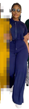 Combinaison femme à pantalon évasé et manches courtes violet