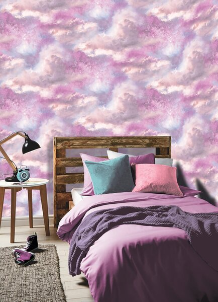 Papier peint nuage rose pastel