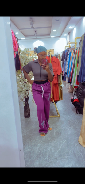 Pantalon large violet femme