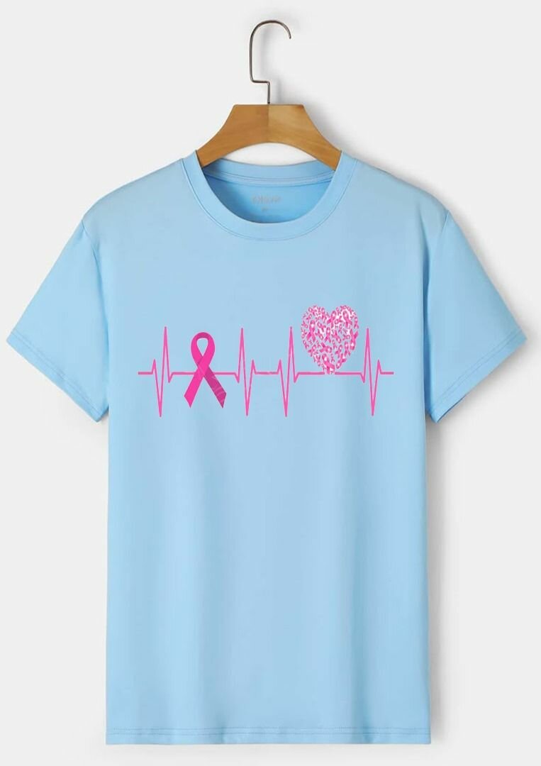 T-shirt bleu ruban rose