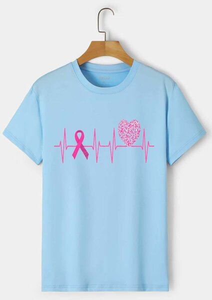 T-shirt bleu ruban rose