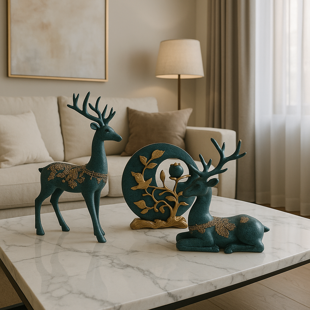 Sculptures décoratives cerfs bleus