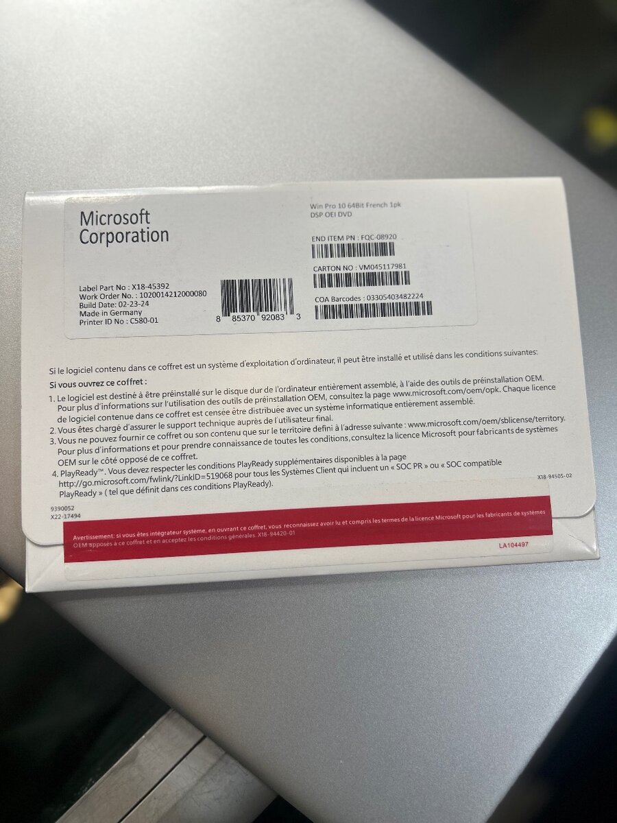 Licences Microsoft Win 10//11