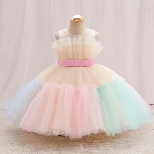 Dress with bouffant skirt in beige colour