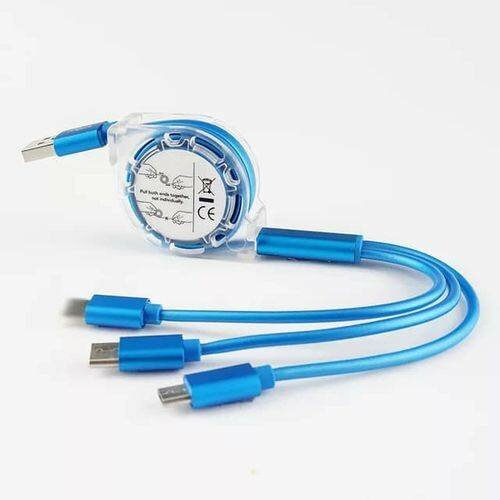 Cable 3 en 1: bout IPhone,  Type-A , Type-C [120W]