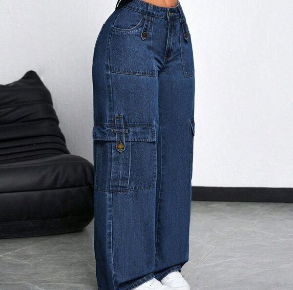 Jeans larges cargo femme