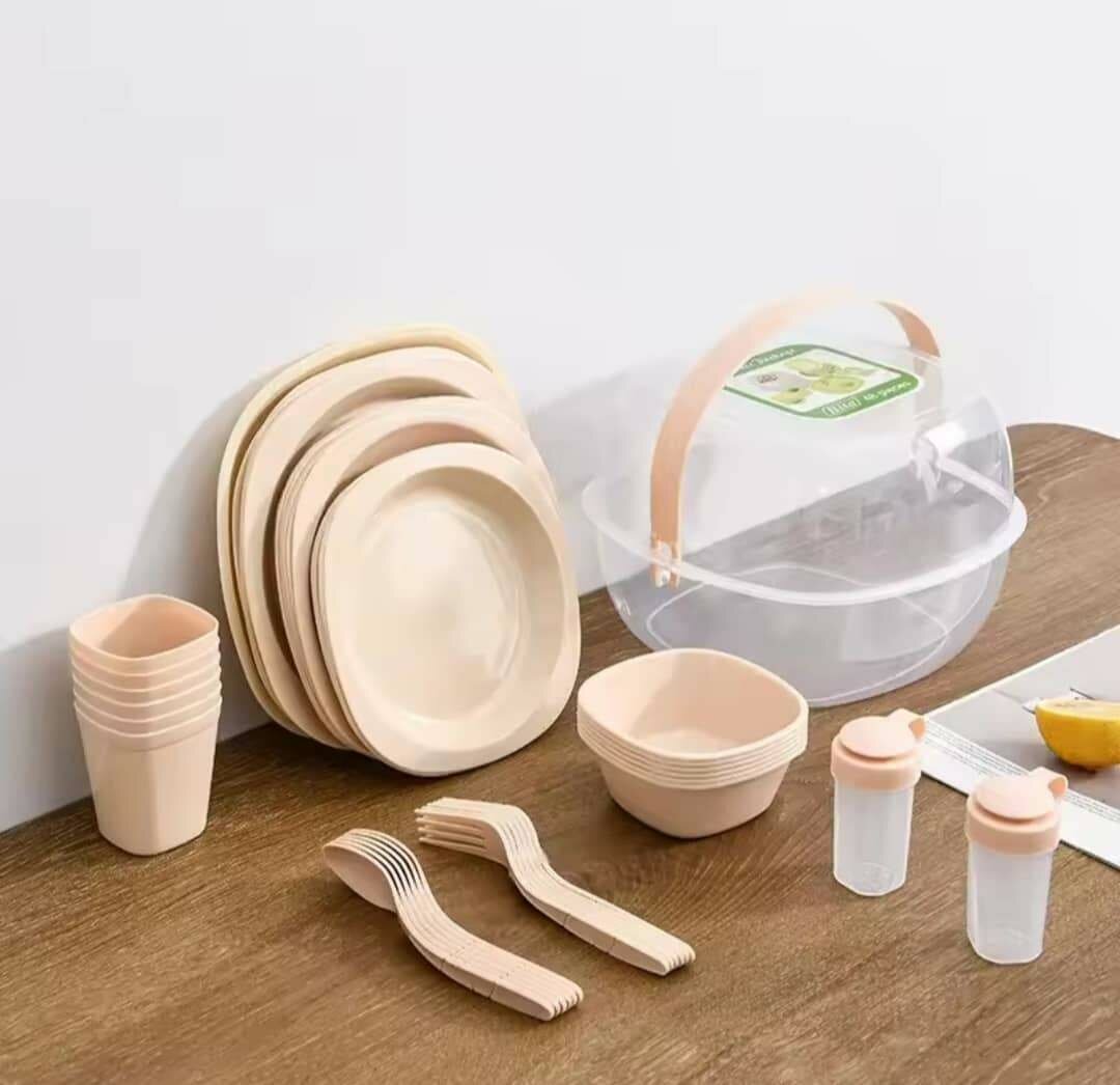 Ensemble de vaisselle en plastique pour l'extérieur, 54 pièc