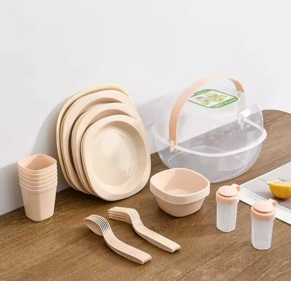 Ensemble de vaisselle en plastique pour l'extérieur, 54 pièc