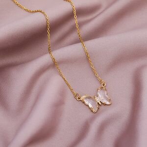 3D Fashion Chaîne En Acier Inoxydable Pendentif Papillon En Zircon Blanc