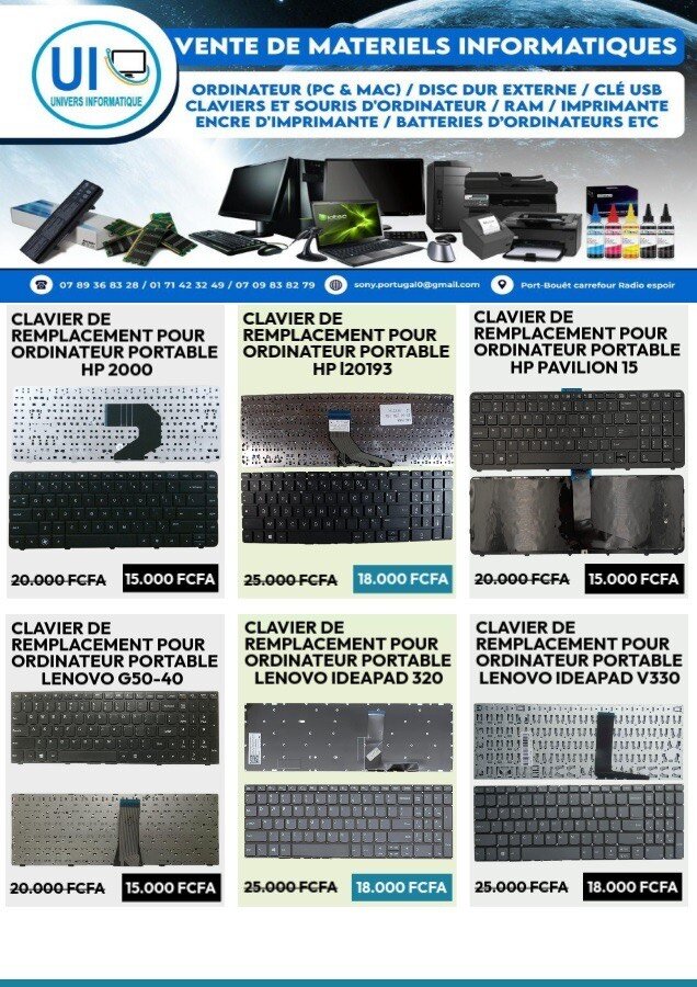 Clavier AZERTY pour Ordinateur Portable ( TOUTES MARQUES )