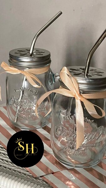 Glass bottles.