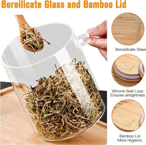 Glass jar with bamboo lid and spoon